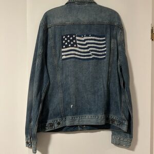NWT Men’s Lucky Brand Denim American Flag Jean Jacket Distressed XL